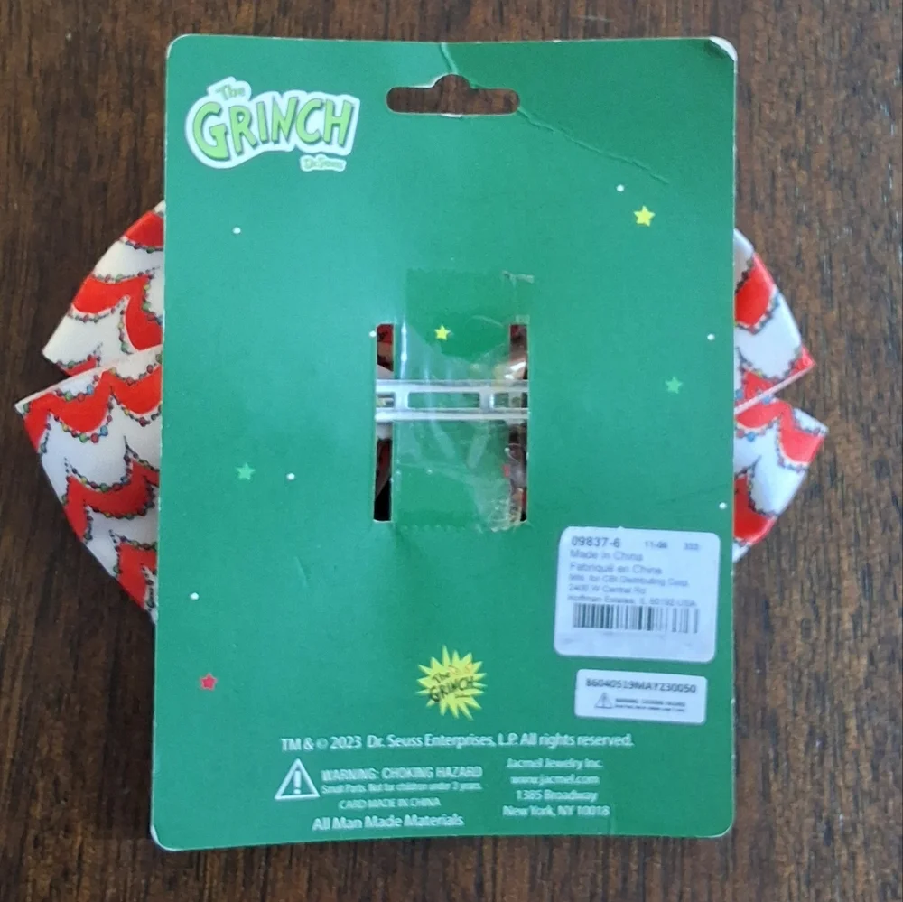 The Grinch Dr Seuss Santa Hat Girls Christmas Hair Bow on Alligator Clip, NEW